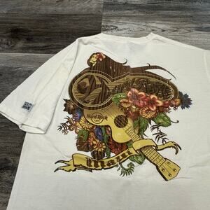 Vintage 90s Hard Rock Cafe Maui Hawaii Ukulele White Mens Small Destination Tee
